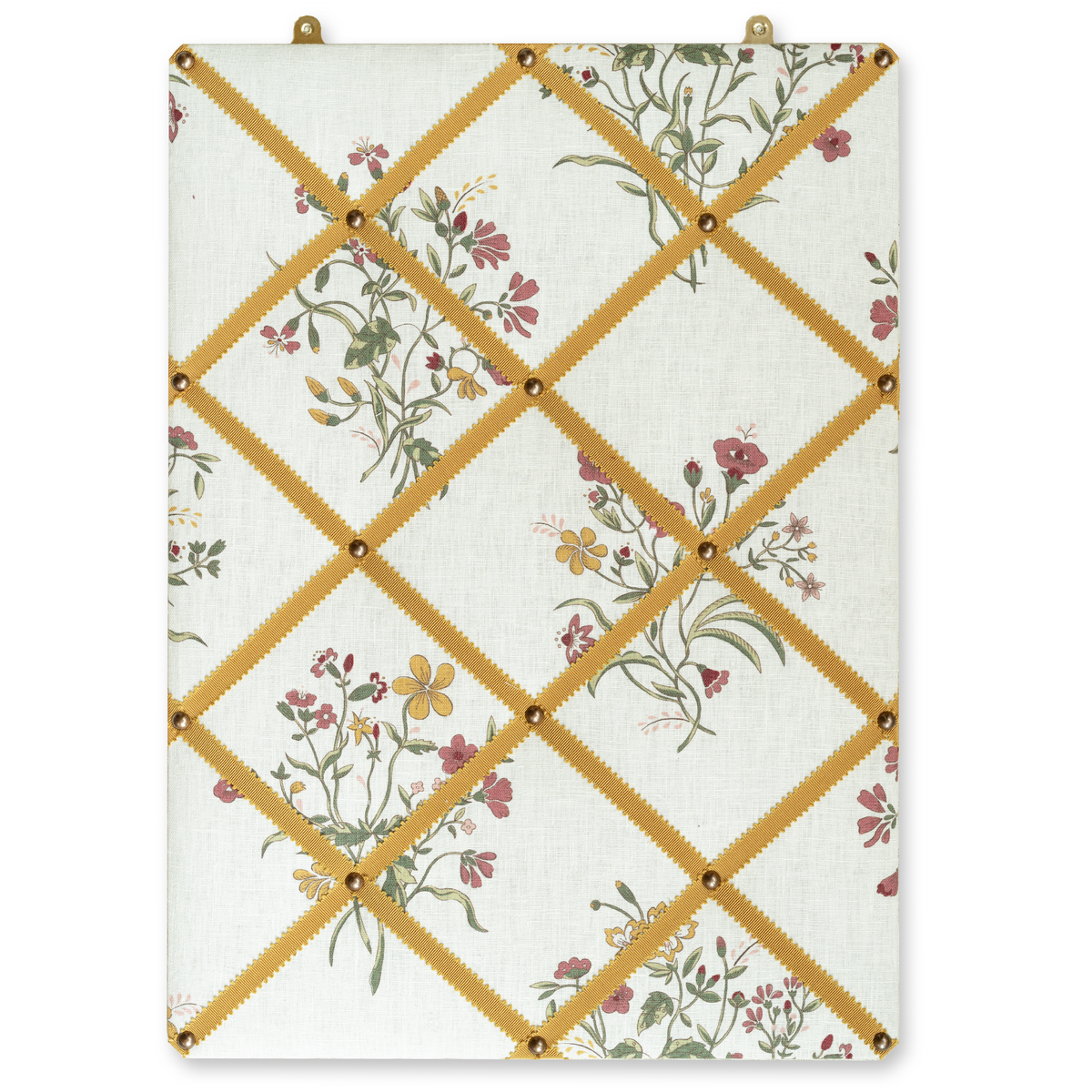 Ribboned Bulletin Board in Flax & Field Flower Scarlet Print with Ochre Trim