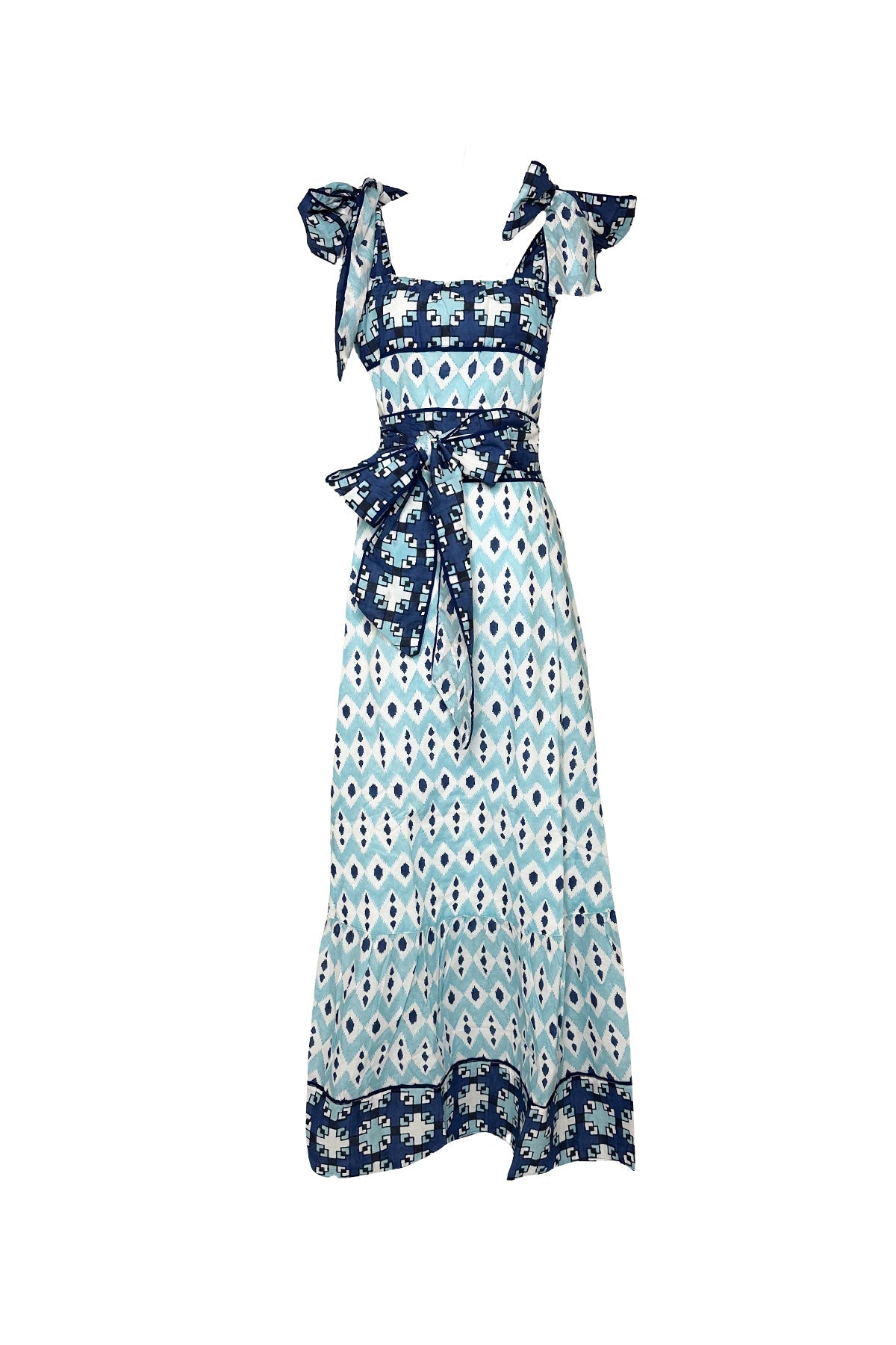 Annabel Sundress in Dusty Blue & Navy Ikat