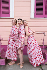 Smocked Halter Dress in Red & Blush Cosmos