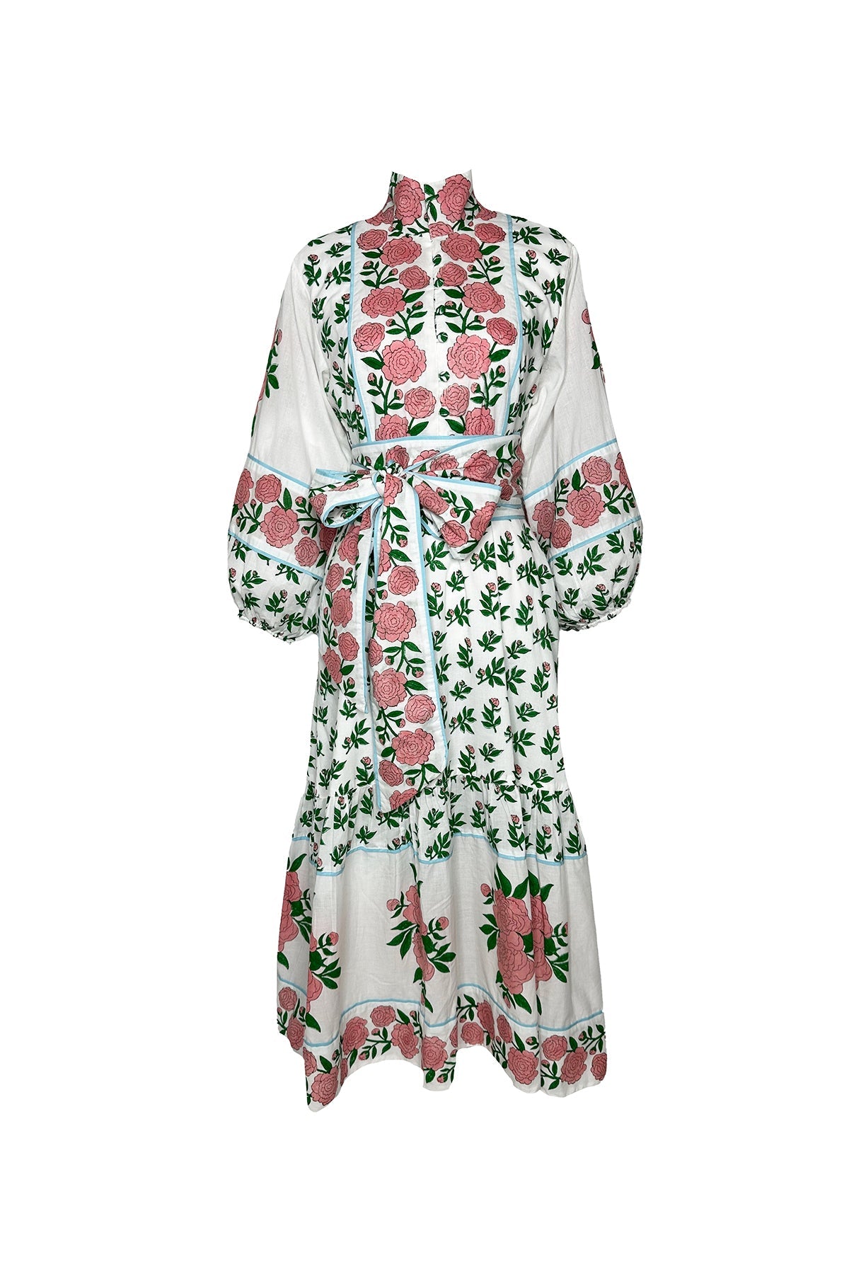 Flounce Dress in Peony Pink & Kelly Green Peony