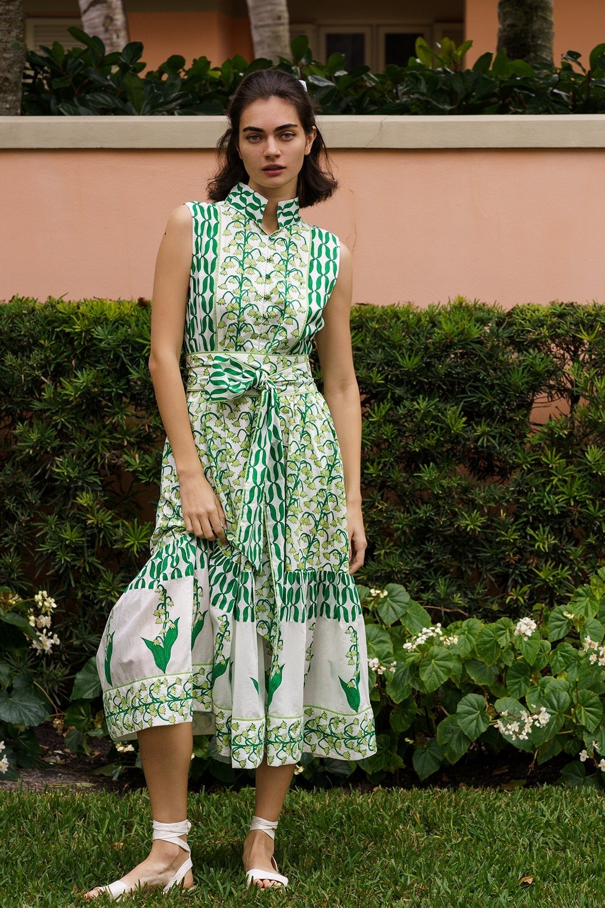 Sleeveless Flounce Dress in Celery & Chive Lily of the Valley