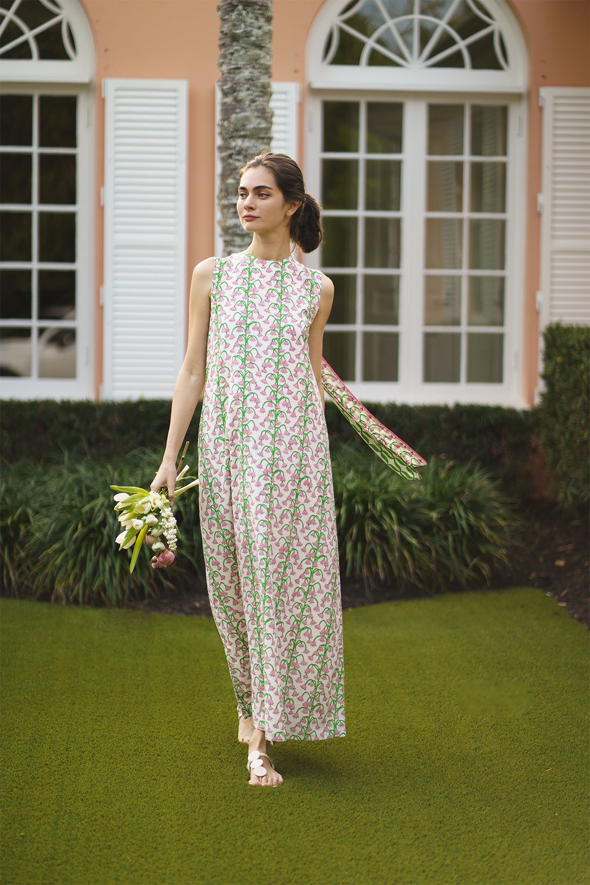 Tibi Dress in Guava & Kelly Green Lily of the Valley