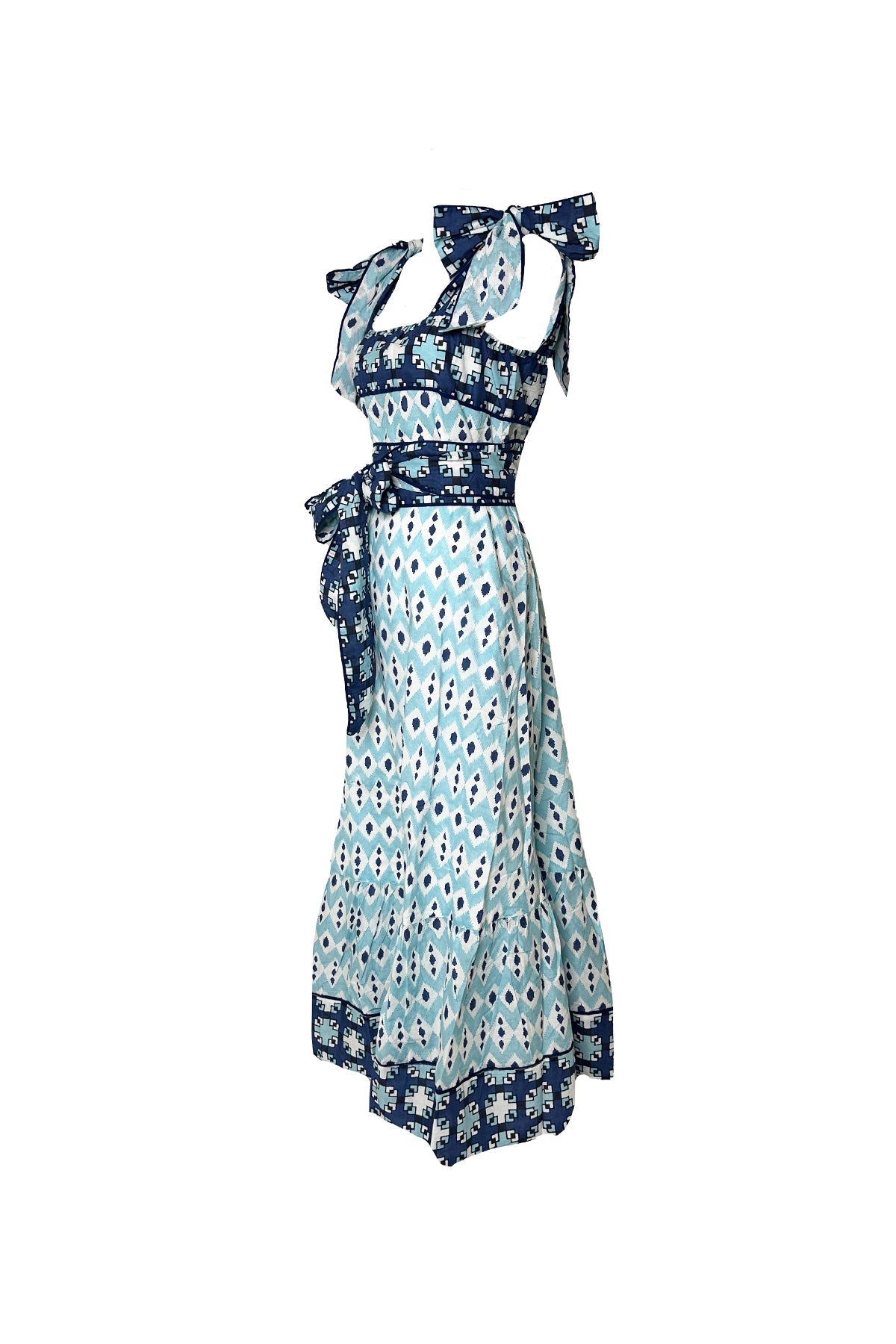 Annabel Sundress in Dusty Blue & Navy Ikat