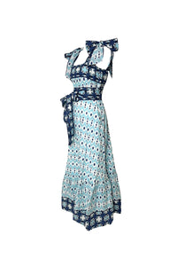 Annabel Sundress in Dusty Blue & Navy Ikat