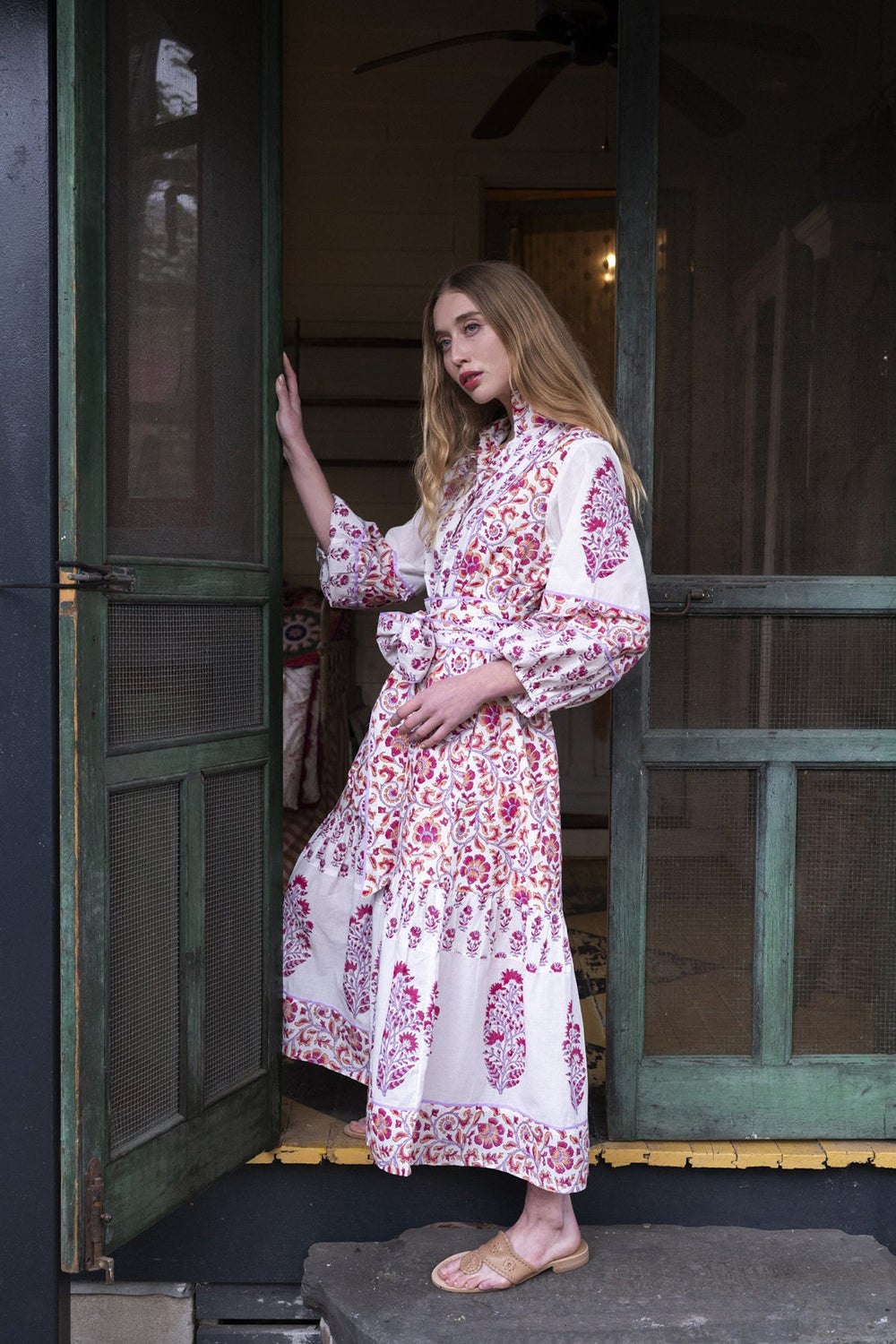 Flounce Dress in Cassis & Lavender Victorian Frieze