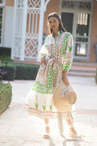 Flounce Dress in Guava & Kelly Green Lily of the Valley