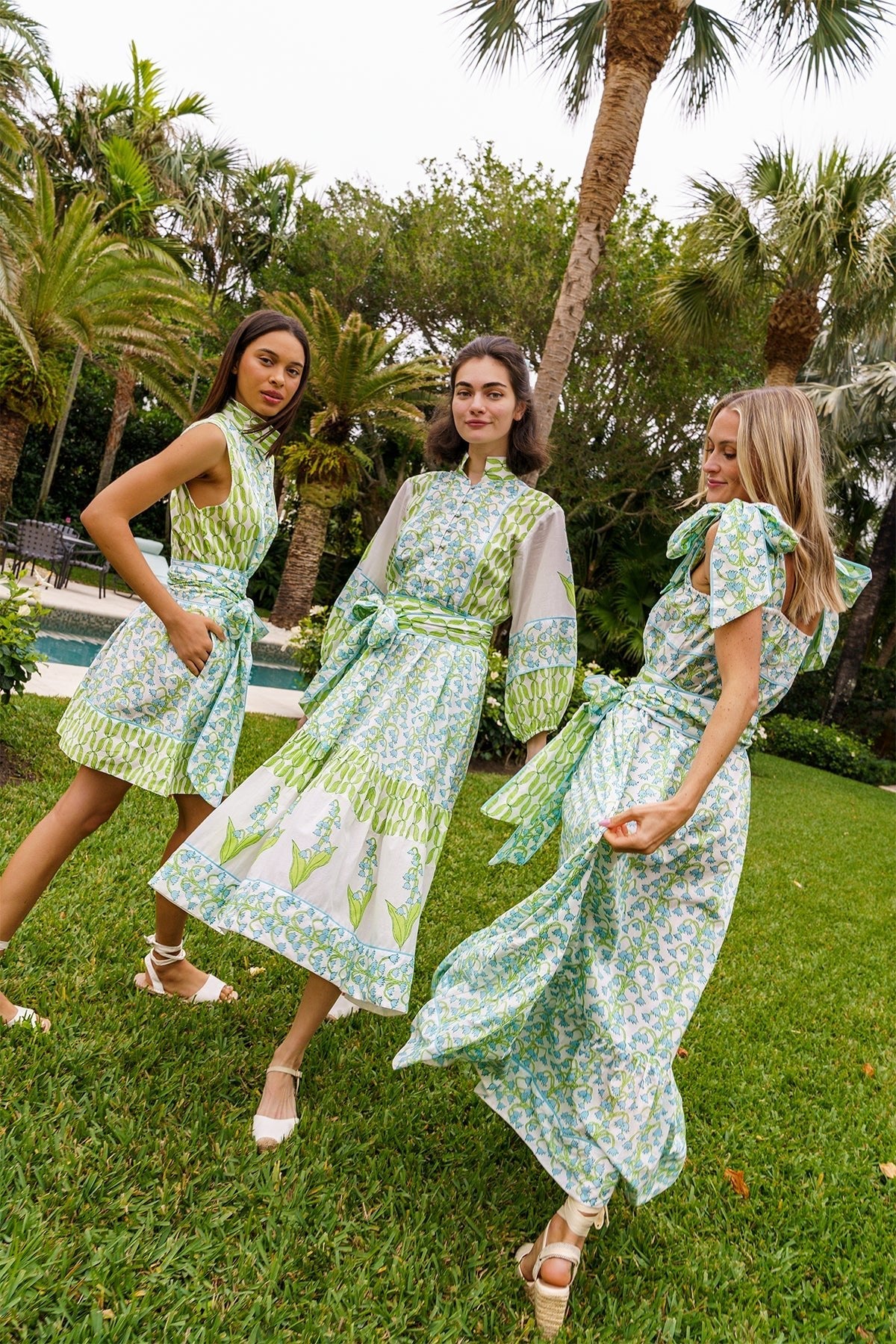 Flounce Dress in Lake & Celery Lily of the Valley