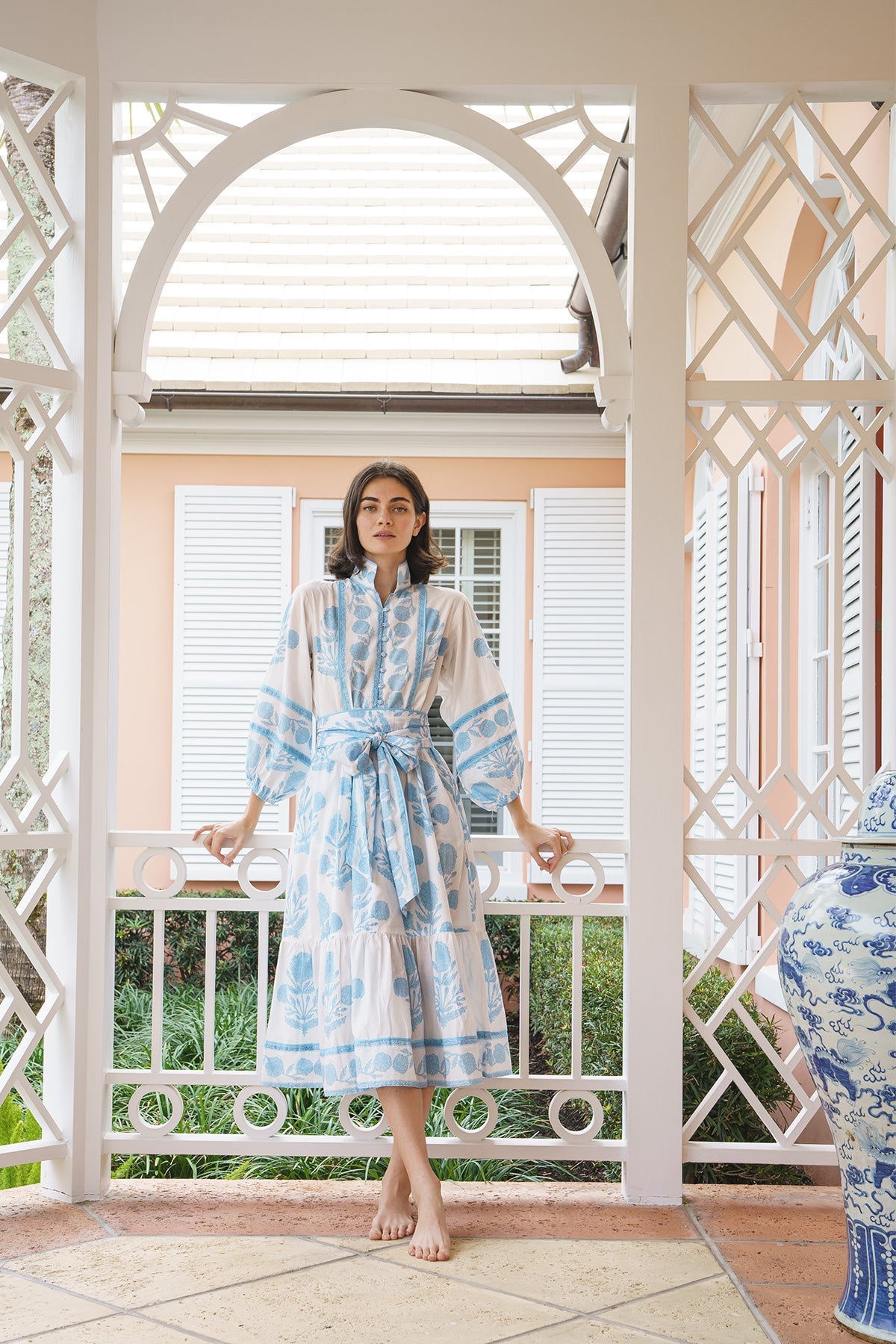 Flounce Dress in Baby Blue Marigold