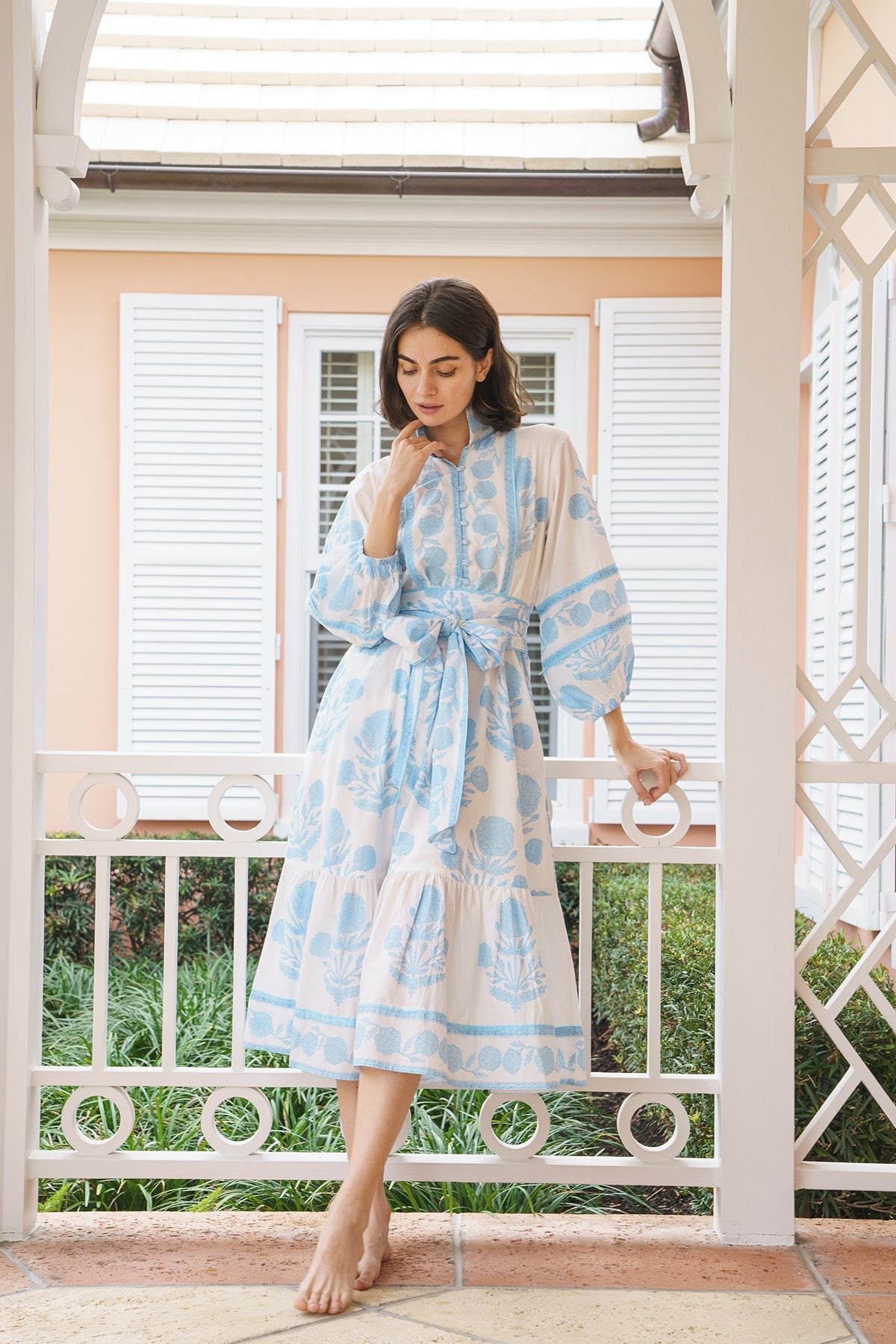 Flounce Dress in Baby Blue Marigold