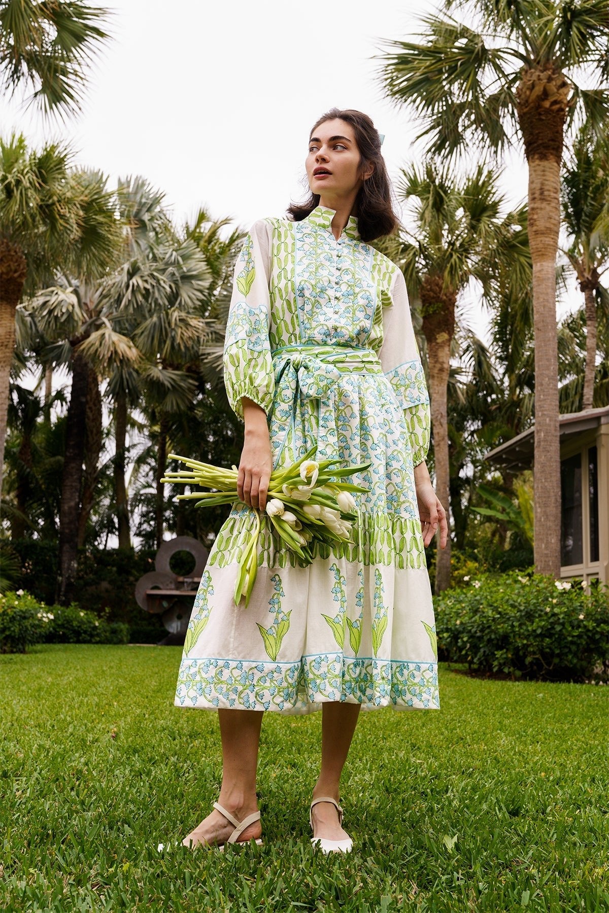 Flounce Dress in Lake & Celery Lily of the Valley