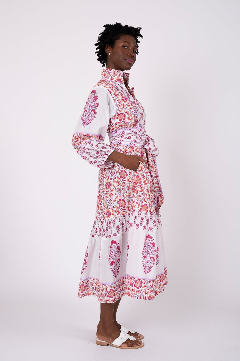 Flounce Dress in Cassis & Lavender Victorian Frieze