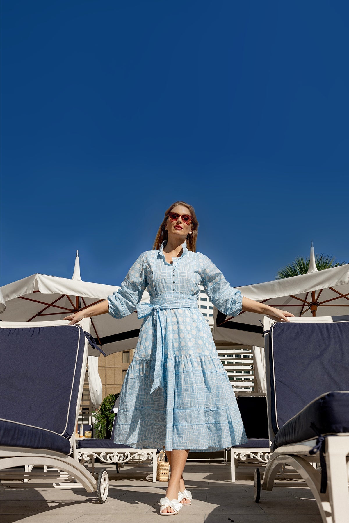 Flounce Dress in Baby Blue Caning