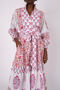 Flounce Dress in Cassis & Lavender Victorian Frieze
