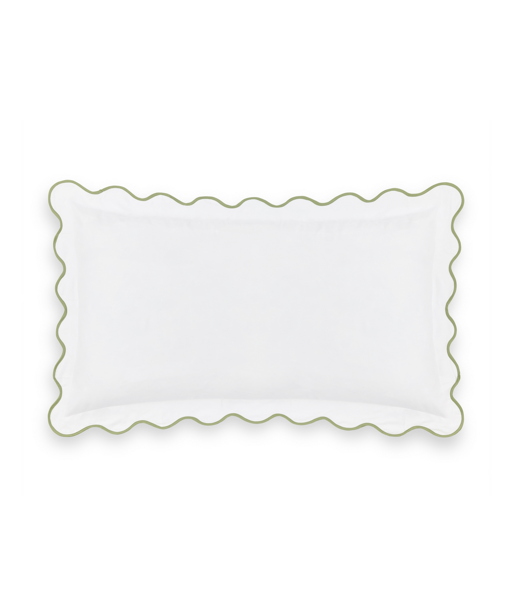 Rebecca Udall Alexandra Scalloped Wavy Bed Linen, Sage Green Flat Pillow