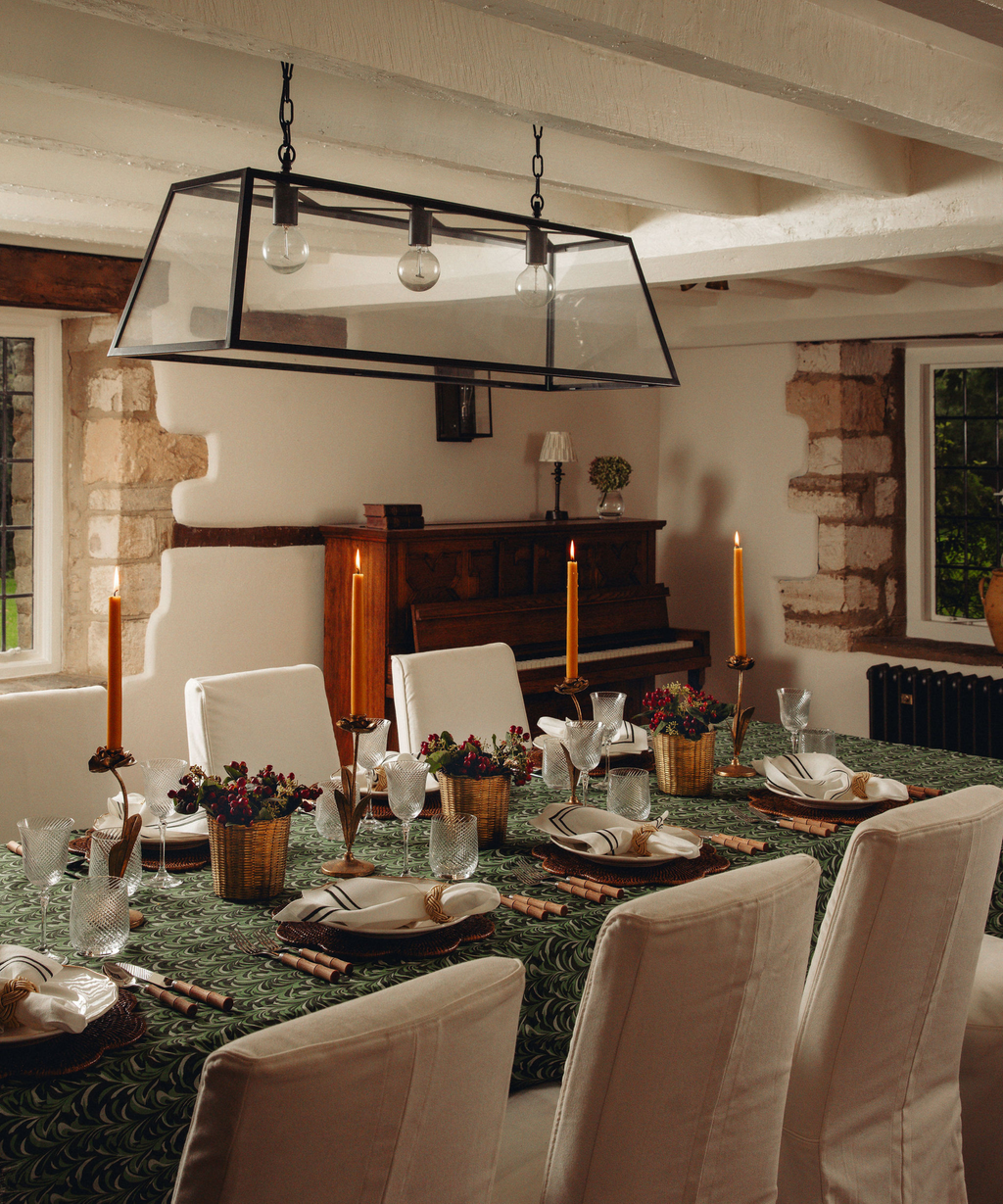 Marble Linen Tablecloth in Green