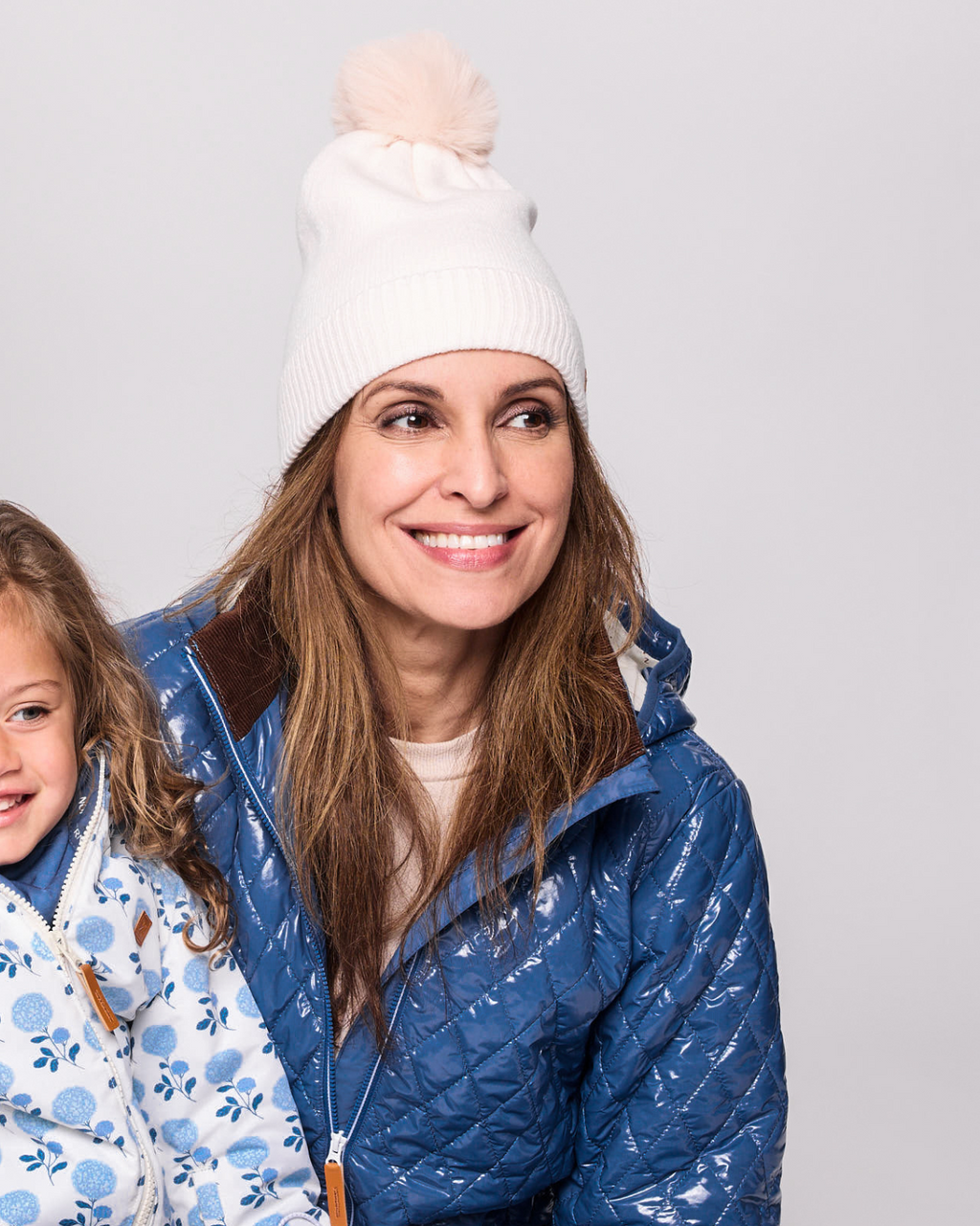 Winter White Knit Winter Hat with Faux Fur Pom