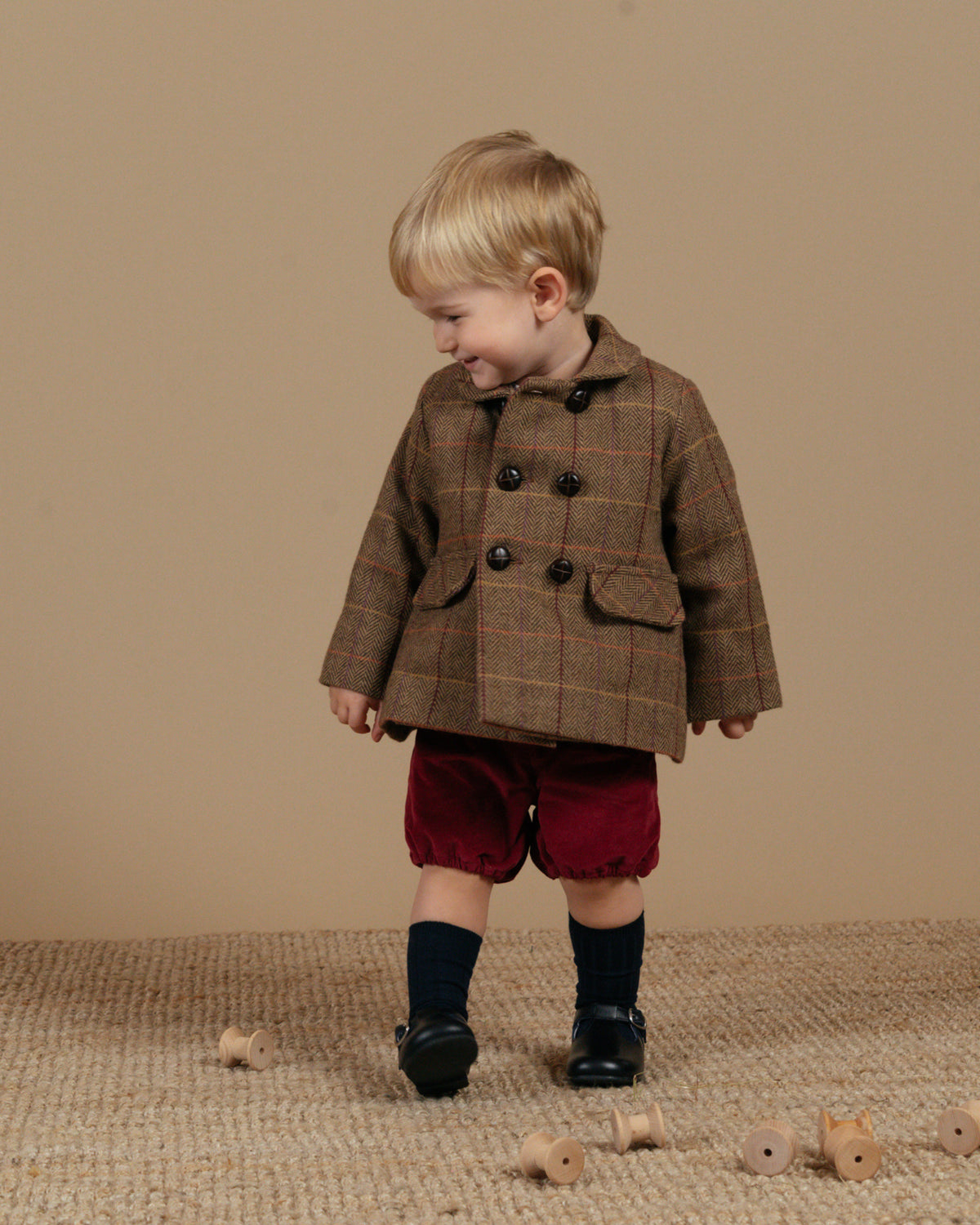 Sherlock Double Breasted Baby Jacket in Brown Tweed