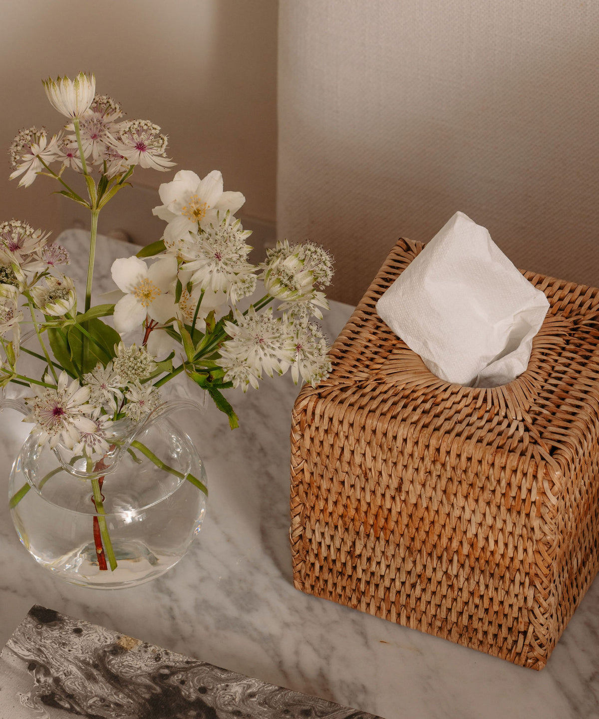 Rattan Square Tissue Box Cover in Natural