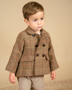 Sherlock Double Breasted Baby Jacket in Brown Tweed