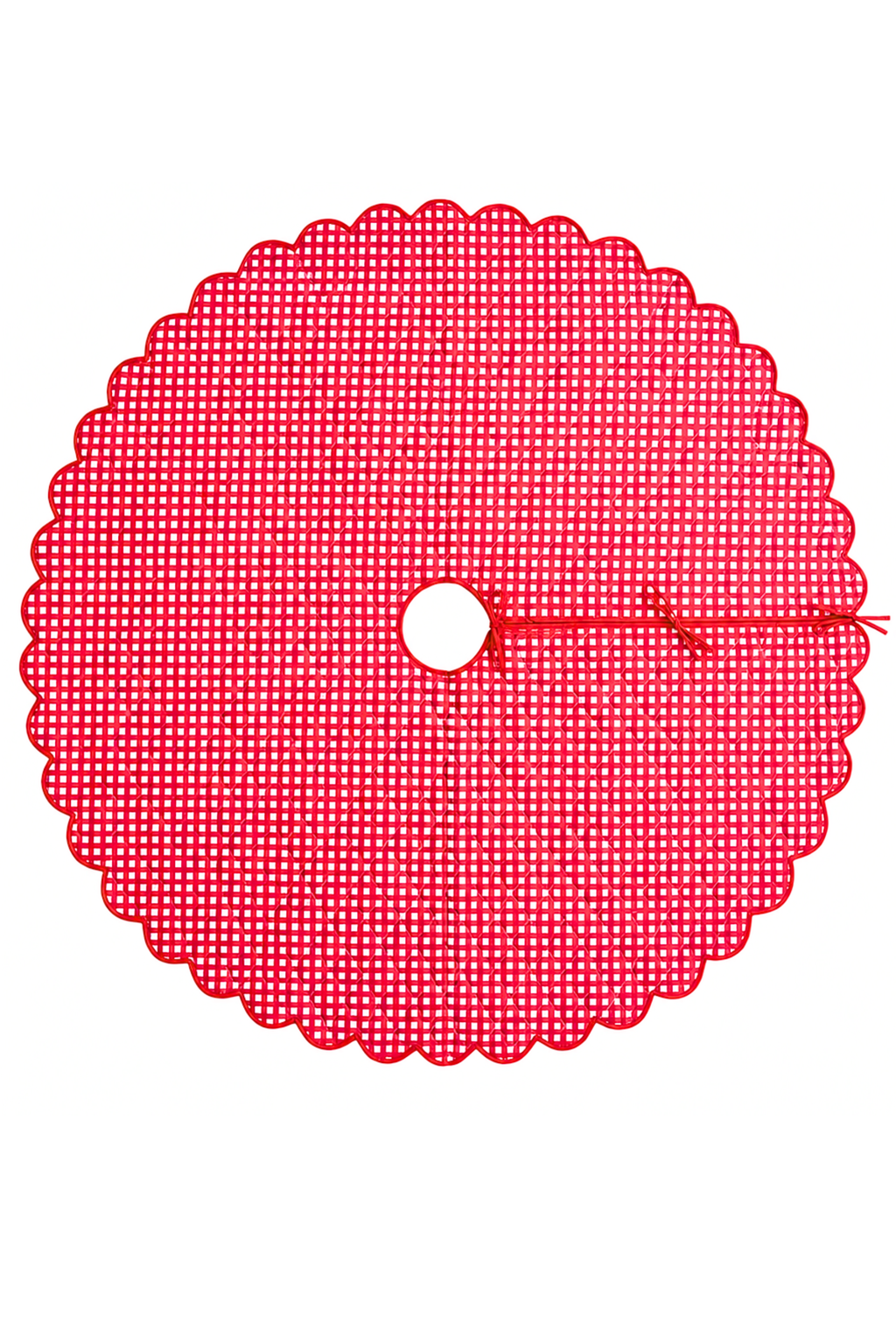 Scalloped Blockprint Quilted Tree Skirt in Red Gingham
