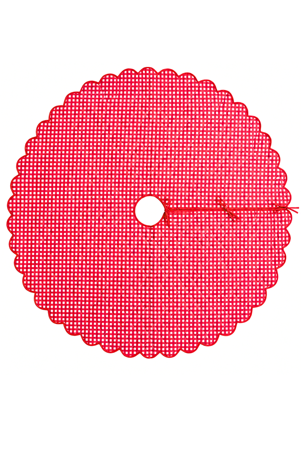 Scalloped Blockprint Quilted Tree Skirt in Red Gingham