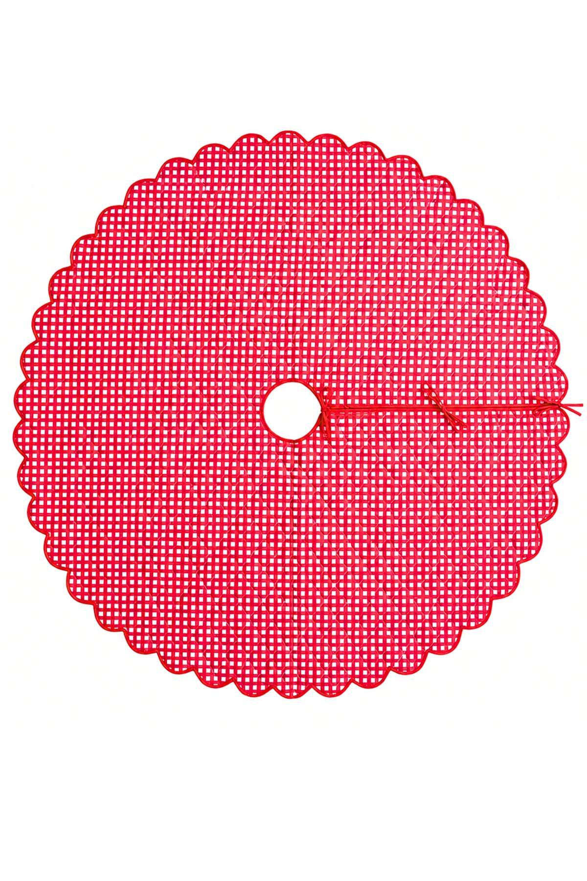 Scalloped Blockprint Quilted Tree Skirt in Red Gingham