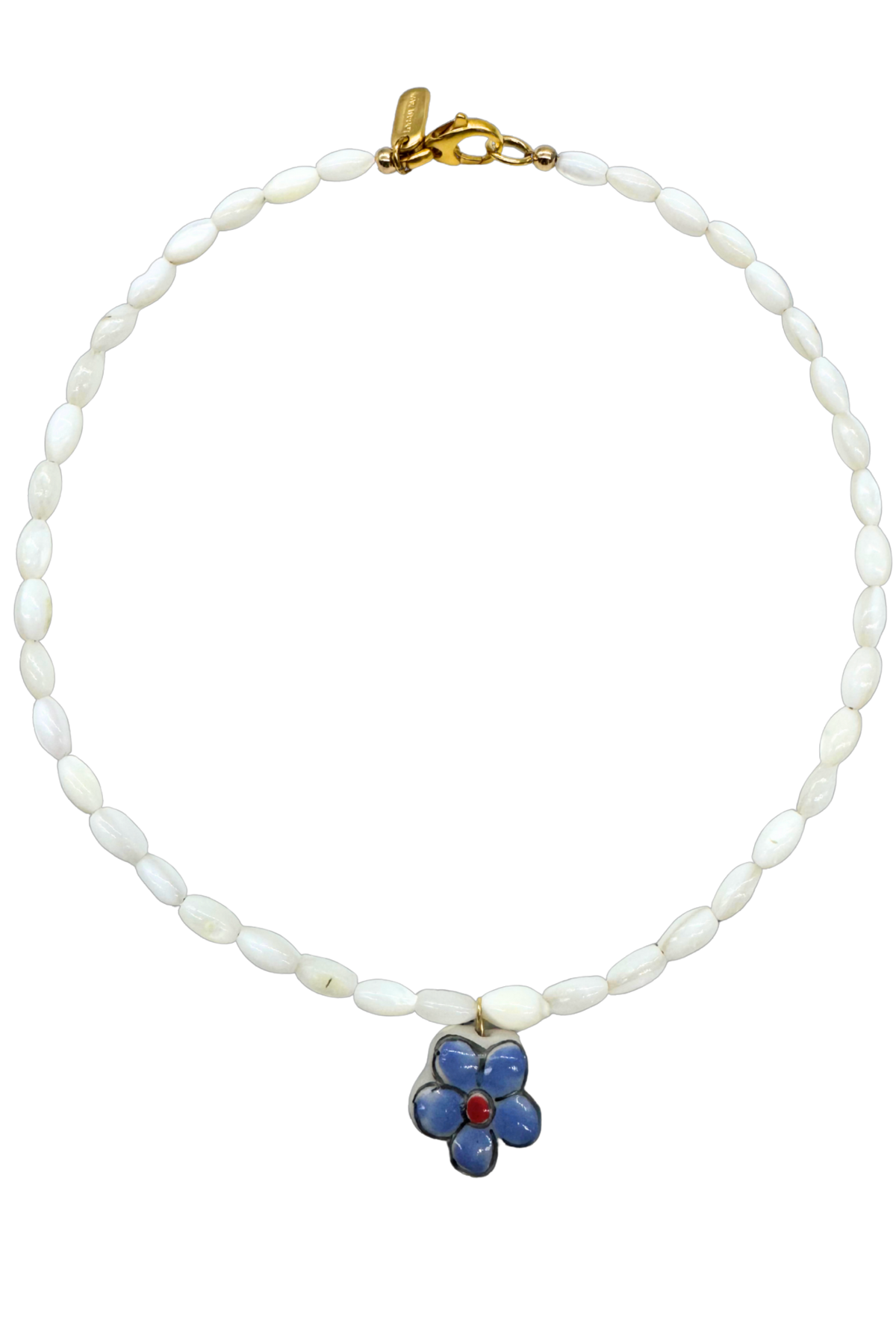 White Beaded Purple Flower Necklace