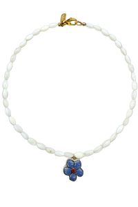 White Beaded Purple Flower Necklace