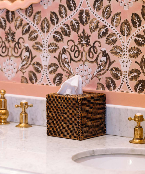 Rattan Square Tissue Box Cover in Brown
