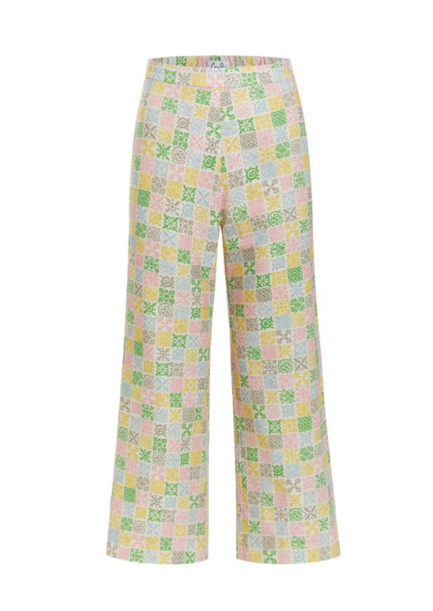 High-Waisted, Wide-Leg Pants in Tofu Checkerboard