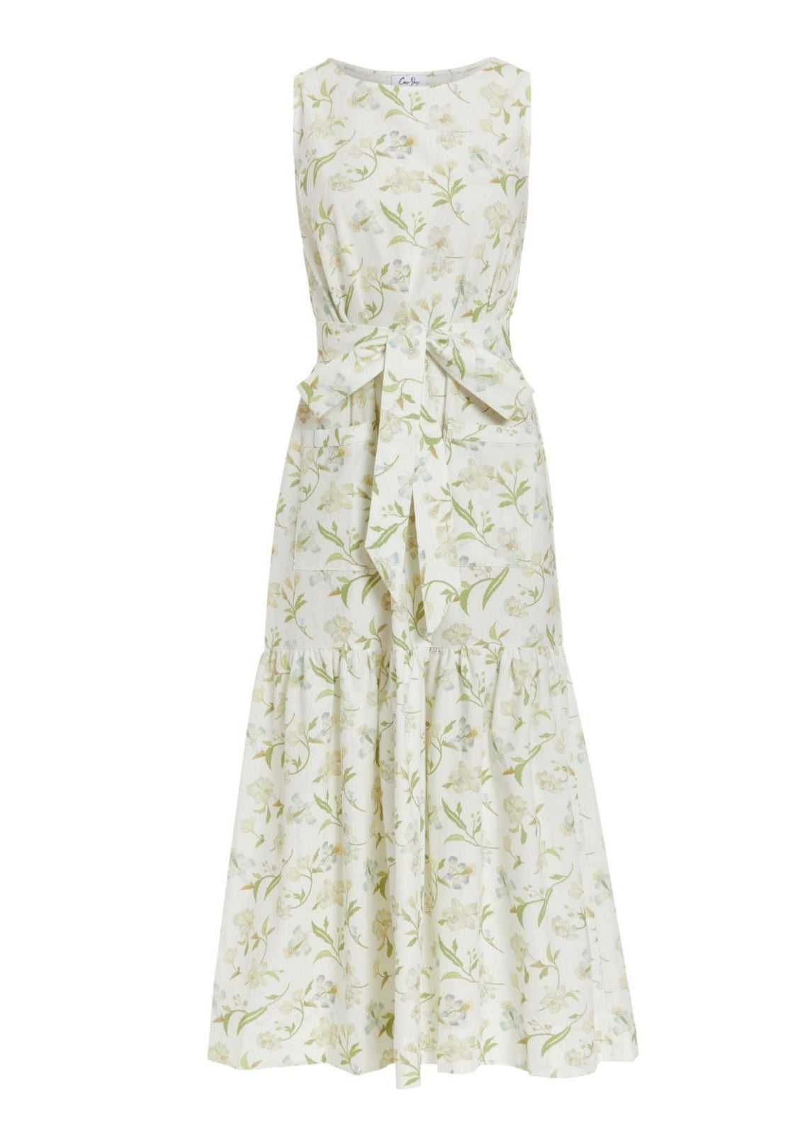 Shift Dress with Belt in White Hibiscus