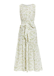 Shift Dress with Belt in White Hibiscus