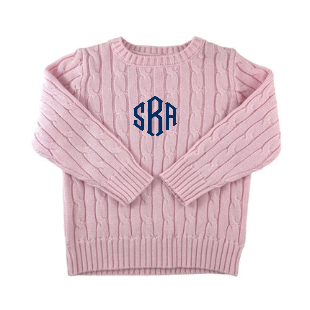 Cable Crewneck Knit Sweater in Pink