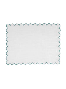 Bilbao Cocktail Napkins in White with Aqua, Set of 6