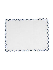 Bilbao Cocktail Napkins in White with Navy, Set of 6