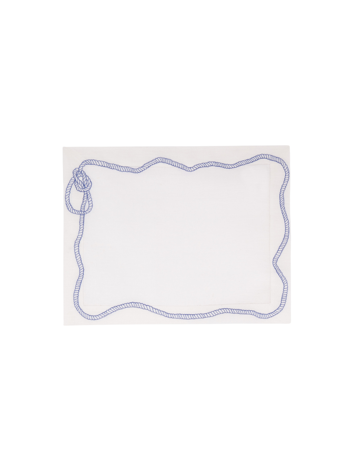 Bowline Linen Placemat in White with Navy