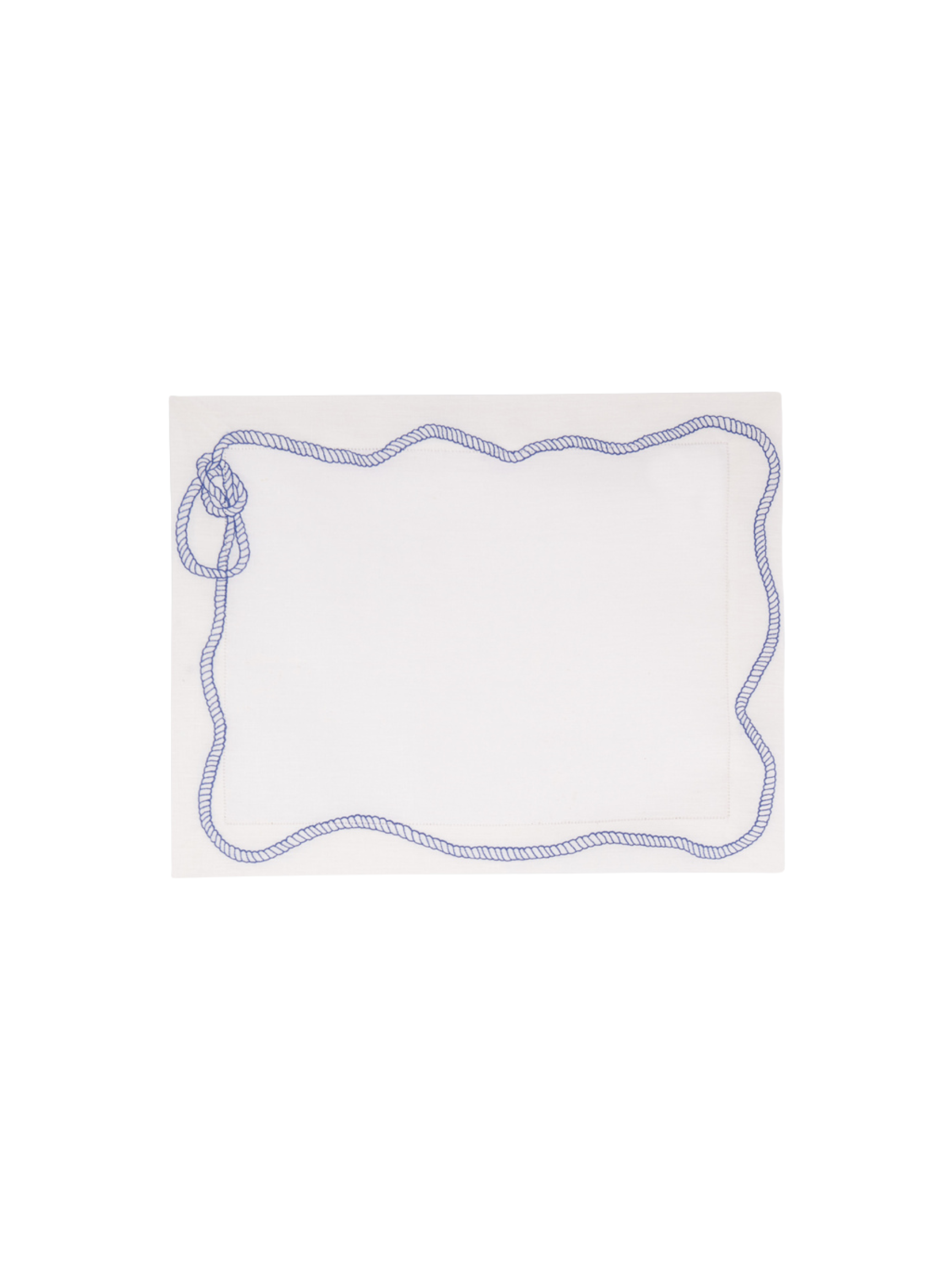 Bowline Linen Placemat in White with Navy