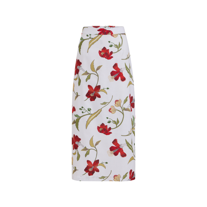Pencil Skirt in Red Hibiscus