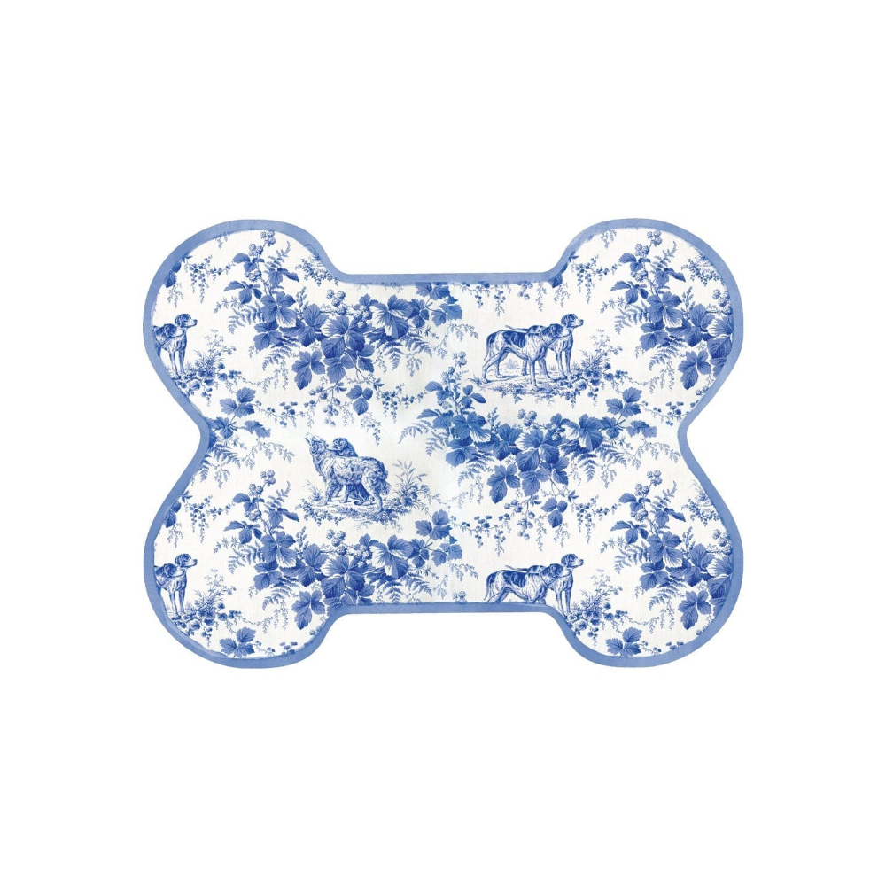 Dog Toile Die-Cut Pet Bowl Mat in Blue