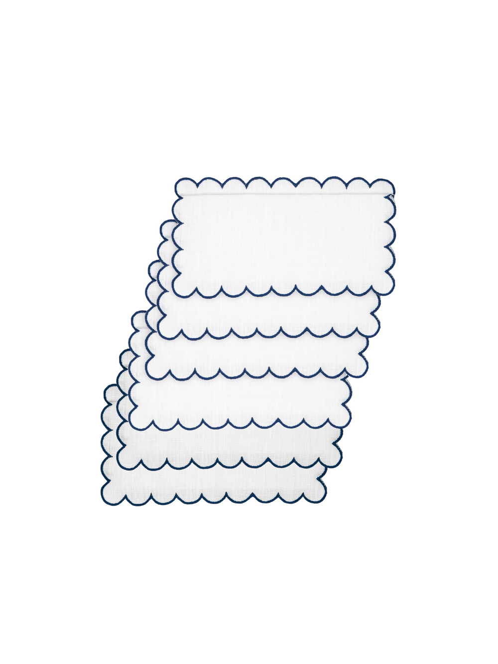 Bilbao Cocktail Napkins in White with Navy, Set of 6