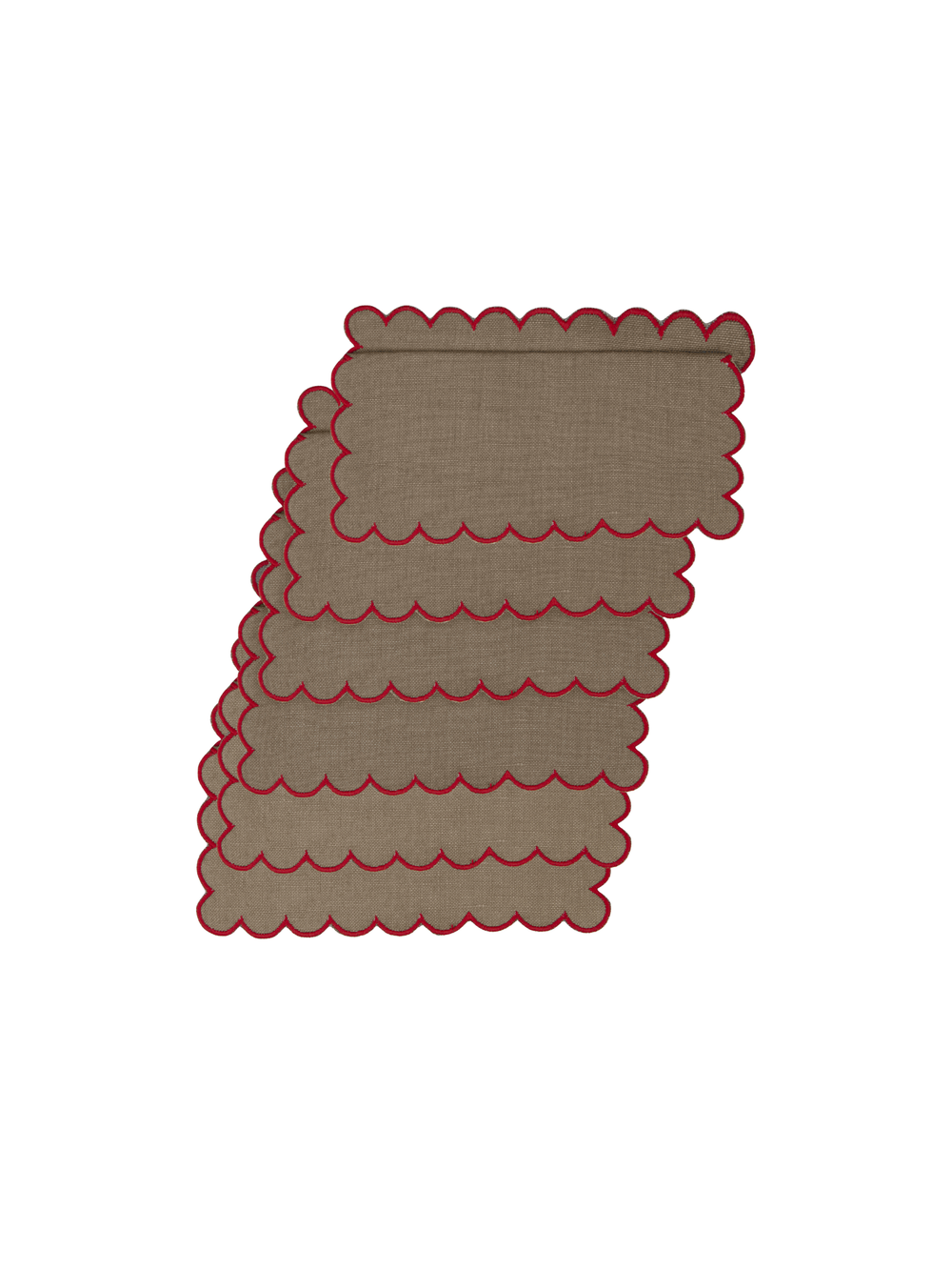 Bilbao Cocktail Napkins in Beige with Red, Set of 6