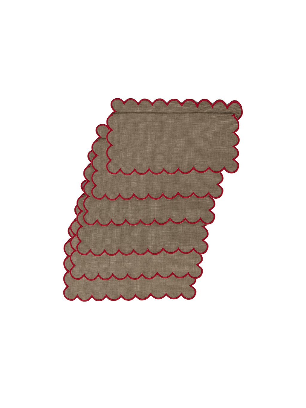 Bilbao Cocktail Napkins in Beige with Red, Set of 6