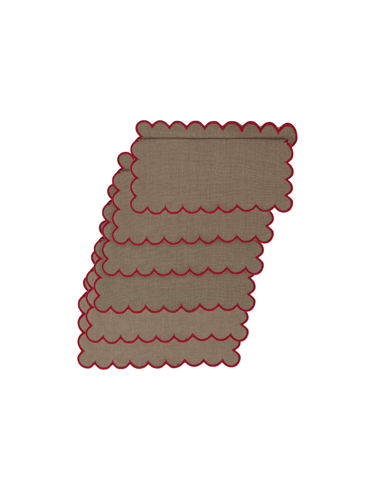 Bilbao Cocktail Napkins in Beige with Red, Set of 6