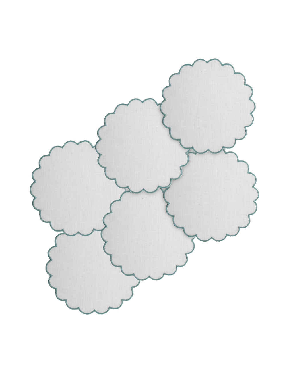 Bilbao Linen Coasters in White with Aqua, Set of 6