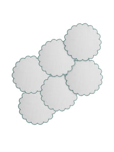 Bilbao Linen Coasters in White with Aqua, Set of 6
