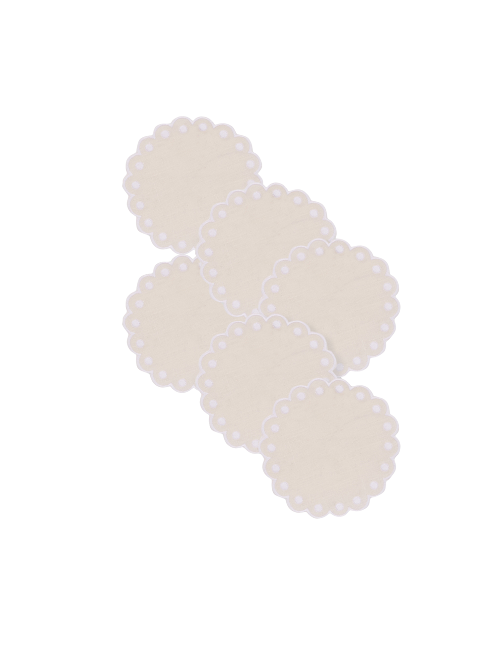 Bodoques Linen Coasters in Beige with White, Set of 6