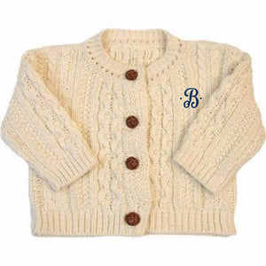 Classic Aran Knit Button Front Cardigan in Natural