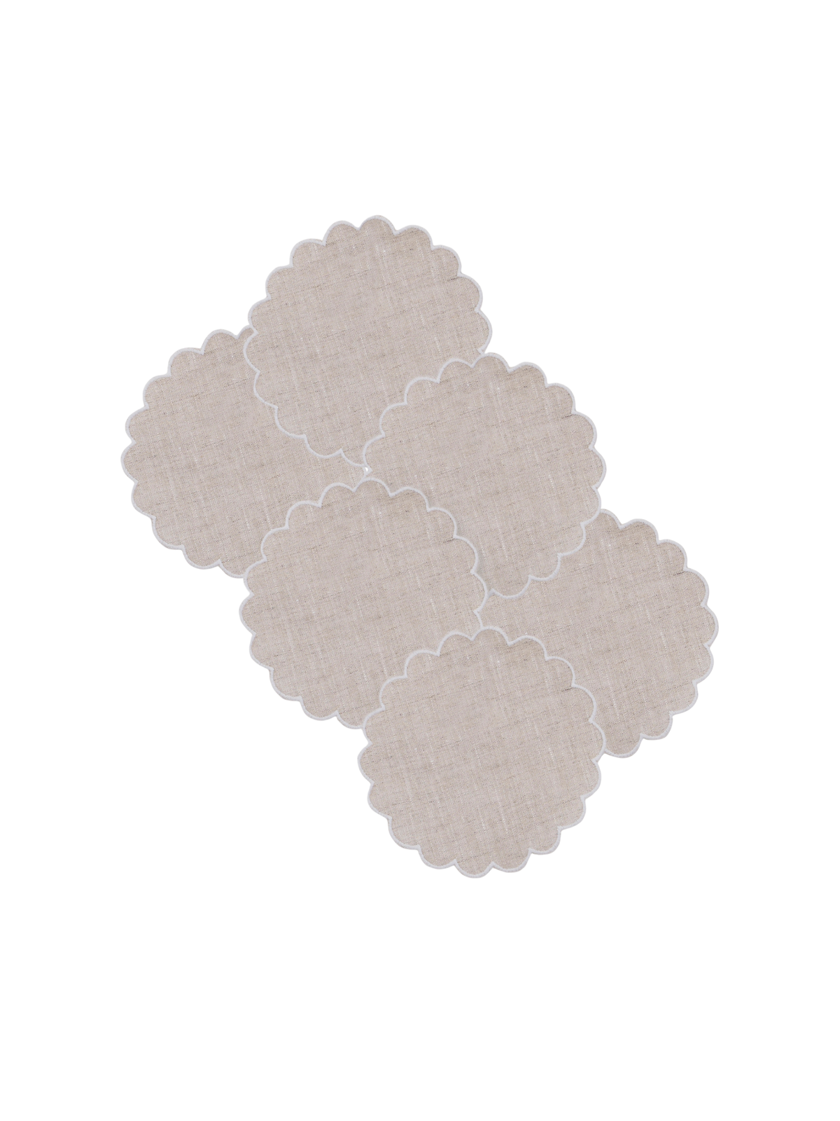 Bilbao Linen Coasters in Beige with White, Set of 6