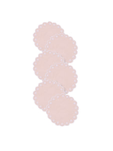 Bodoques Linen Coasters in Pink with White, Set of 6