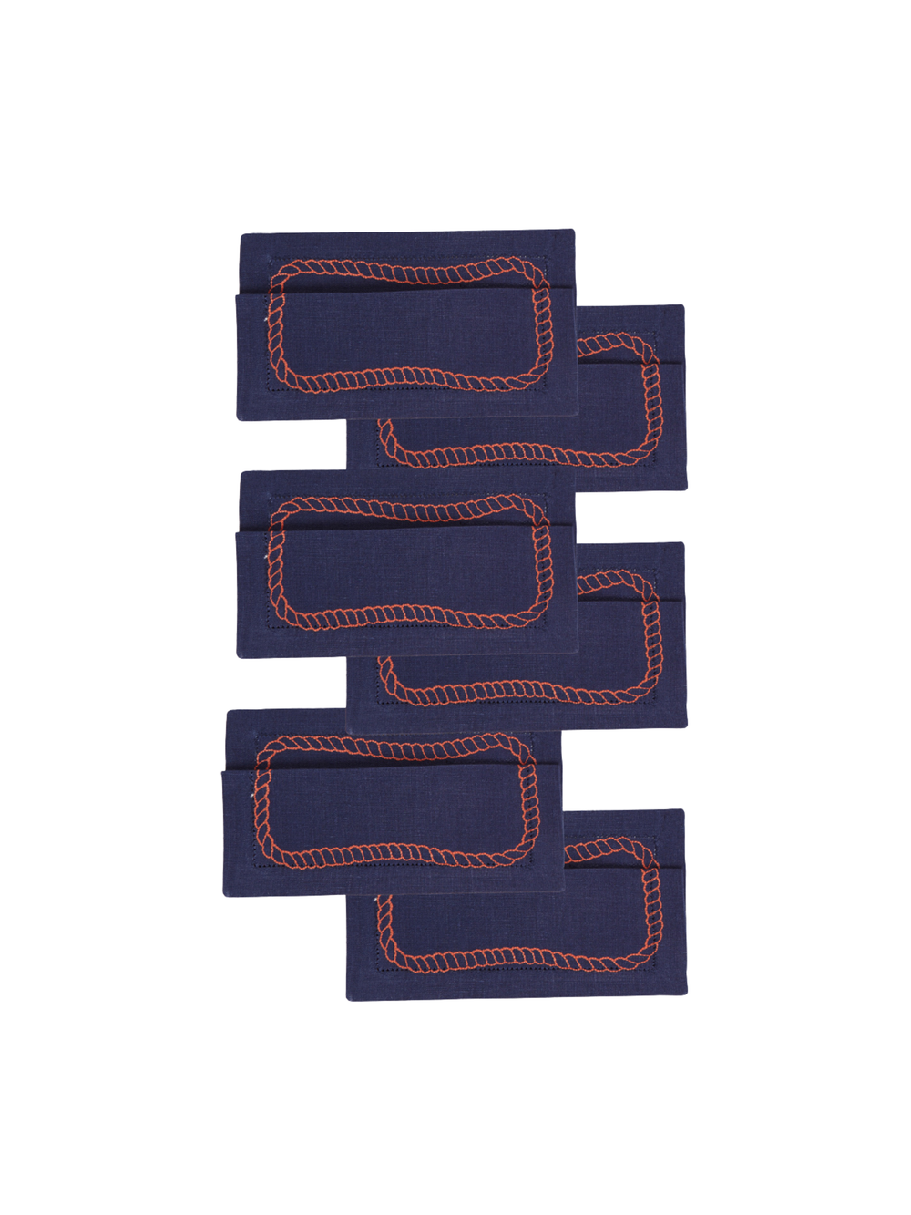 Bowline Cocktail Napkins in Navy with Blood Orange, Set of 6